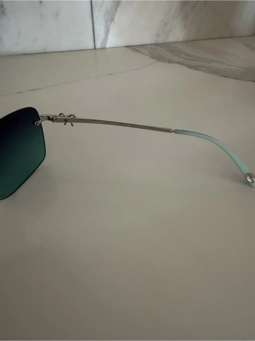 Tiffany & Co. Rimless Sunglasses with Teal Hard Case